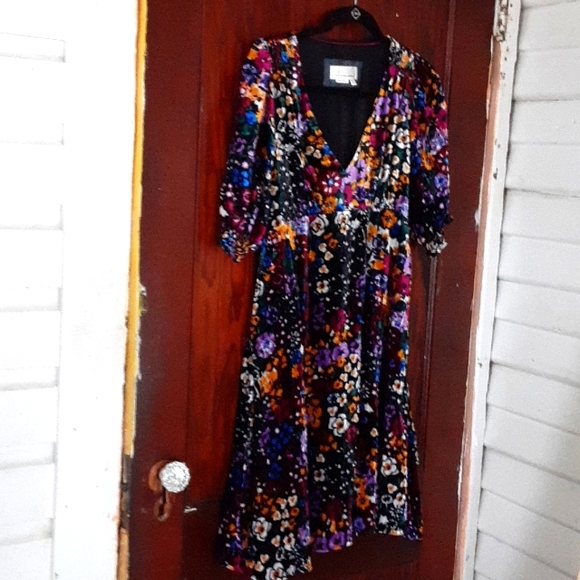 Anthropologie Dresses & Skirts - Anthropologie sz 2 pit 16.5 inches velour  baby doll dress floral print